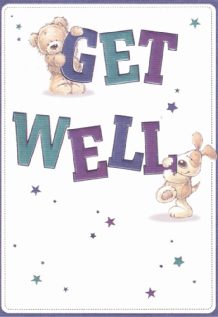 This get well card expresses heartfelt encouragement through endearing artistry unmistakably reminiscent of Berrylands' cheerful spirit. At the heart of the design, a rotund teddy bear sits comfortably atop the first word in 'Get Well', while a playful puppy, ears drooping and tail wagging, balances on the next, each character drawn with plush fur that seems soft to the touch. The large, playful letterforms, brushed in indigo and teal, ground the design in confident optimism. Dancing around the scene, stars in varying hues of purple and blue arch like blessings across a luminous cream background, similar to the early evening sky over Berrylands Park. The atmosphere is refreshing and hopeful-a visual embrace that lends both calm and encouragement. Each brushstroke feels deliberate, reminiscent of the careful hands arranging a bouquet before delivering it to a home not far from the Berrylands train station. Altogether, this card becomes more than just a note; it's a thoughtful gesture embodying the supportive energy found in Berrylands and the attention to detail practiced by its local florists.